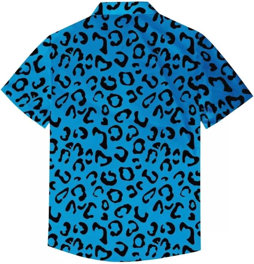 Amzbeauty Men's Casual Button-Down Shirts Leopard Print Running Clothing Beach Surf Golf Hawaii Aloha Shirts