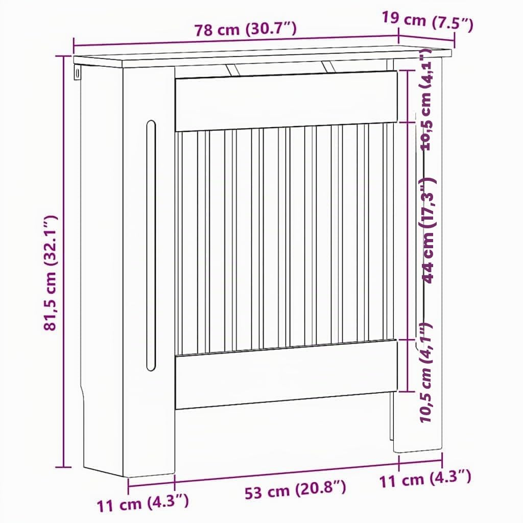 vidaXL Cache-Radiateur Bois Ancien 78 x 19 x 81,5 cm Bois d'ingénierie, Cache-radiateur Moderne, rectangulaire pour déco Maison, Protection esthétique, Bois conçu, sécurité Enfant, Salon