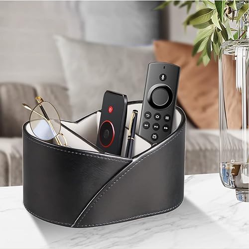 Miniatura 6 de YAPISHI Soporte de cuero para control remoto para mesa, control remoto de TV, organizador de escritorio de 3 rejillas y almacenamiento de accesorios