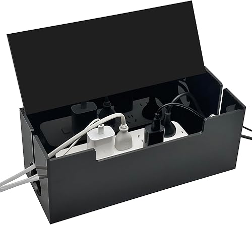 Caja de organización de cables, 2 ranuras abiertas, organizador de regletas de alimentación debajo del escritorio y almacenamiento de cables de Negro