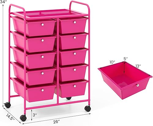 Vista 77 de Giantex - Carrito rodante, 10 cajones, organizador para aula, carrito de almacenamiento con ruedas para útiles escolares, de oficina, hogar, Negro