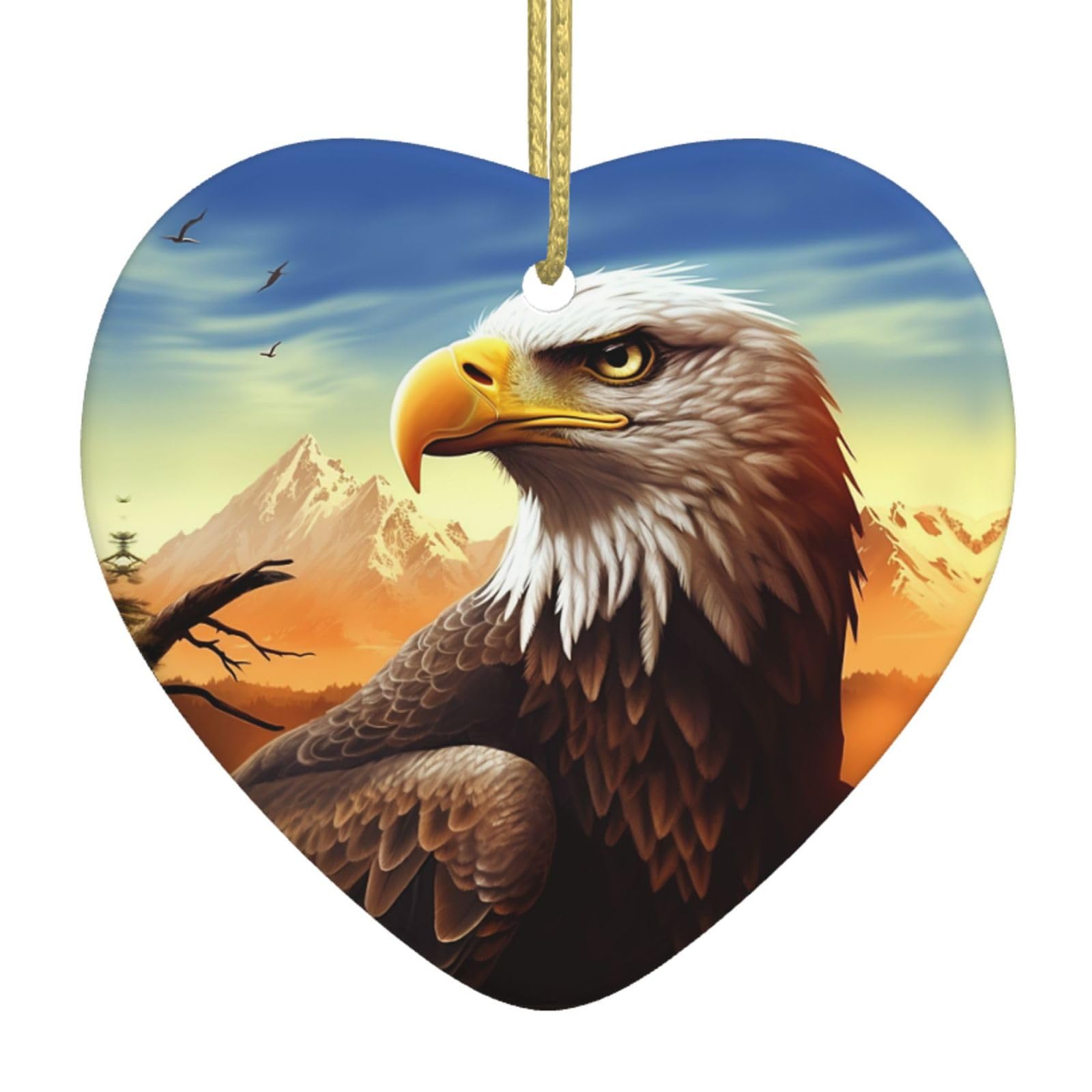 Ceramic Christmas Tree Hanging Ornaments with Gold Ropes Christmas Tree Decorations Heart Ceramic Eagle Pendant Keepsake Decorations for Holiday Xmas Gift Ideas