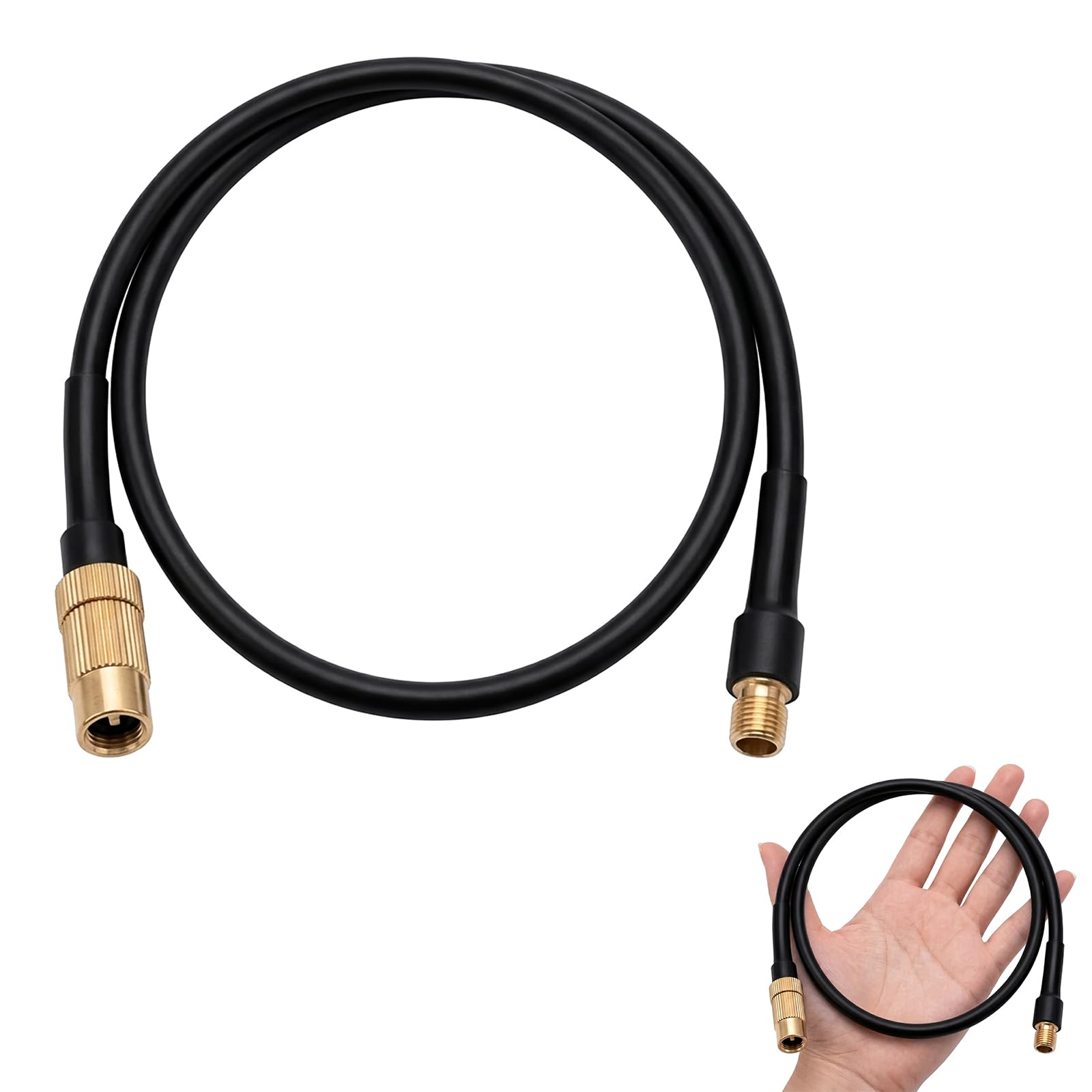 DAQUN 2-in-1 Presta to Schrader Valve Adapter, 40cm/15.7in Rubber Presta Valve Pump Adapter Extension for Bicycle Pump and Electric Air Pump