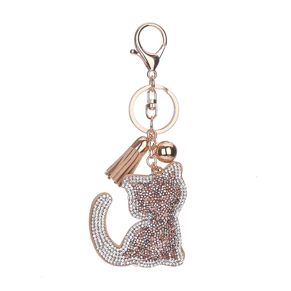 Hainiter Keychain Fashion Rhinestone Cat Shape Keychain Crystal