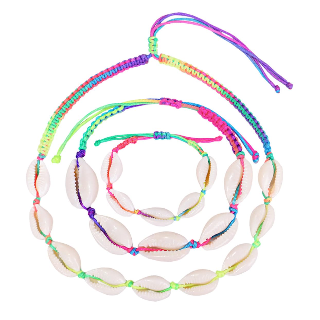 Accesorios 1 Juego de tobillera de concha colgante de concha joyería para mujer collar de cuentas bohemio cuerda trenzada