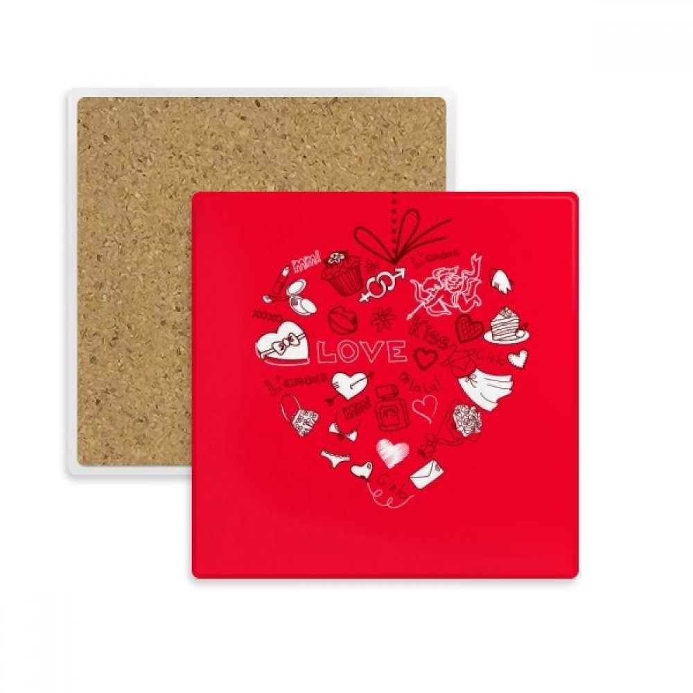 Cadeau Saint Valentin original : lot de 2 dessous de verre cœur rouge en pierre blanche