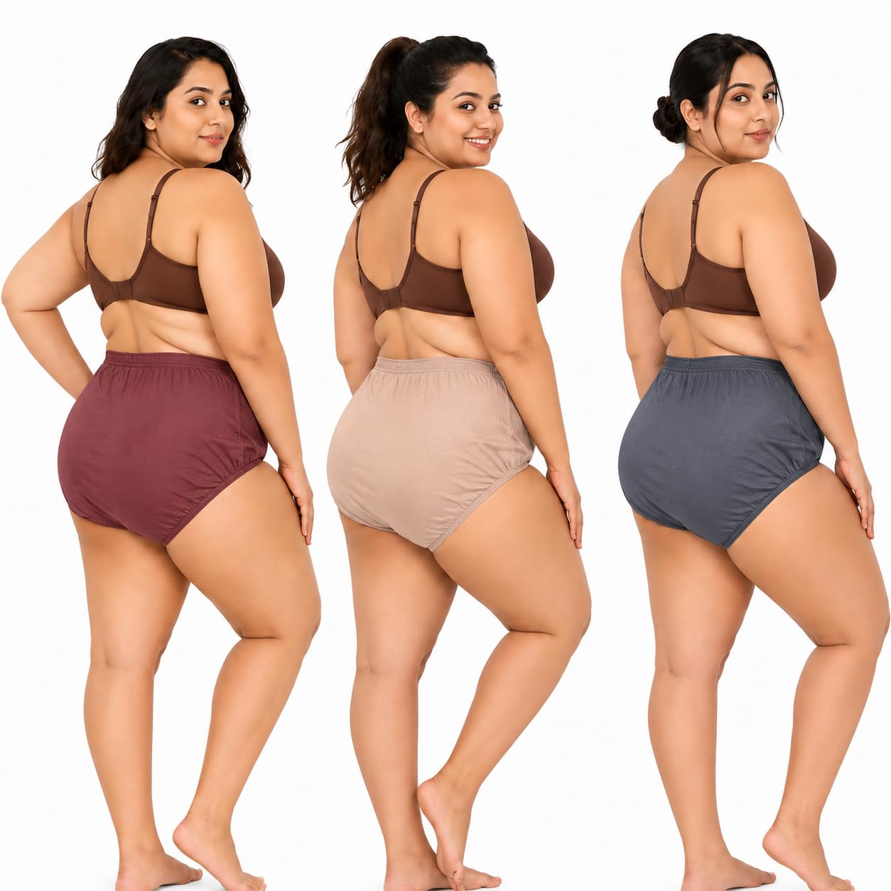 Plus Size Cotton Panties for Women | High Waist Panty with Full Coverage | Inside Elastic - No Elastic Exposure to Skin | Plus Size | Pack of 3-image-14