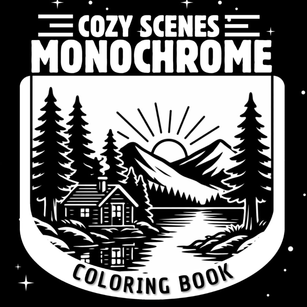 Cozy Scenes monochrome coloring book: Simple One-Color Illustrations for Cozy Escapes, Calm Moments and Stress Relief