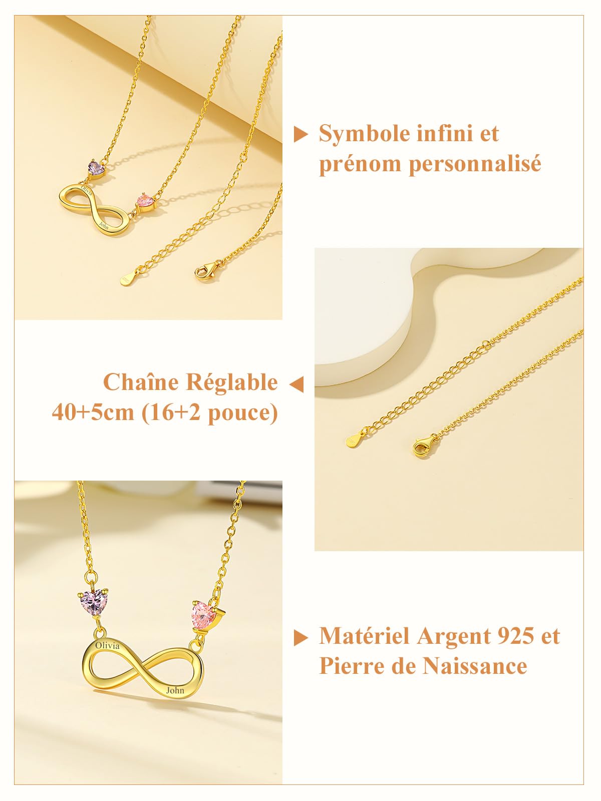 Custom4U Collier Infini Femme Argent 925 1-2 Prénoms Personnalisé, Pendentif Prénom Gravure Infinity Amour,Bijoux Original Maman,Femme,Fille (Boîte Cadeau)