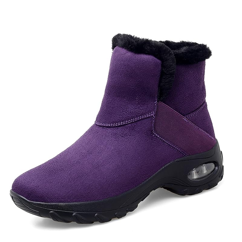Womens Warm Fur Lined Winter Snow Boots with Air Cushion for Shock Absorption and Anti-slip Leopard Print Ankle