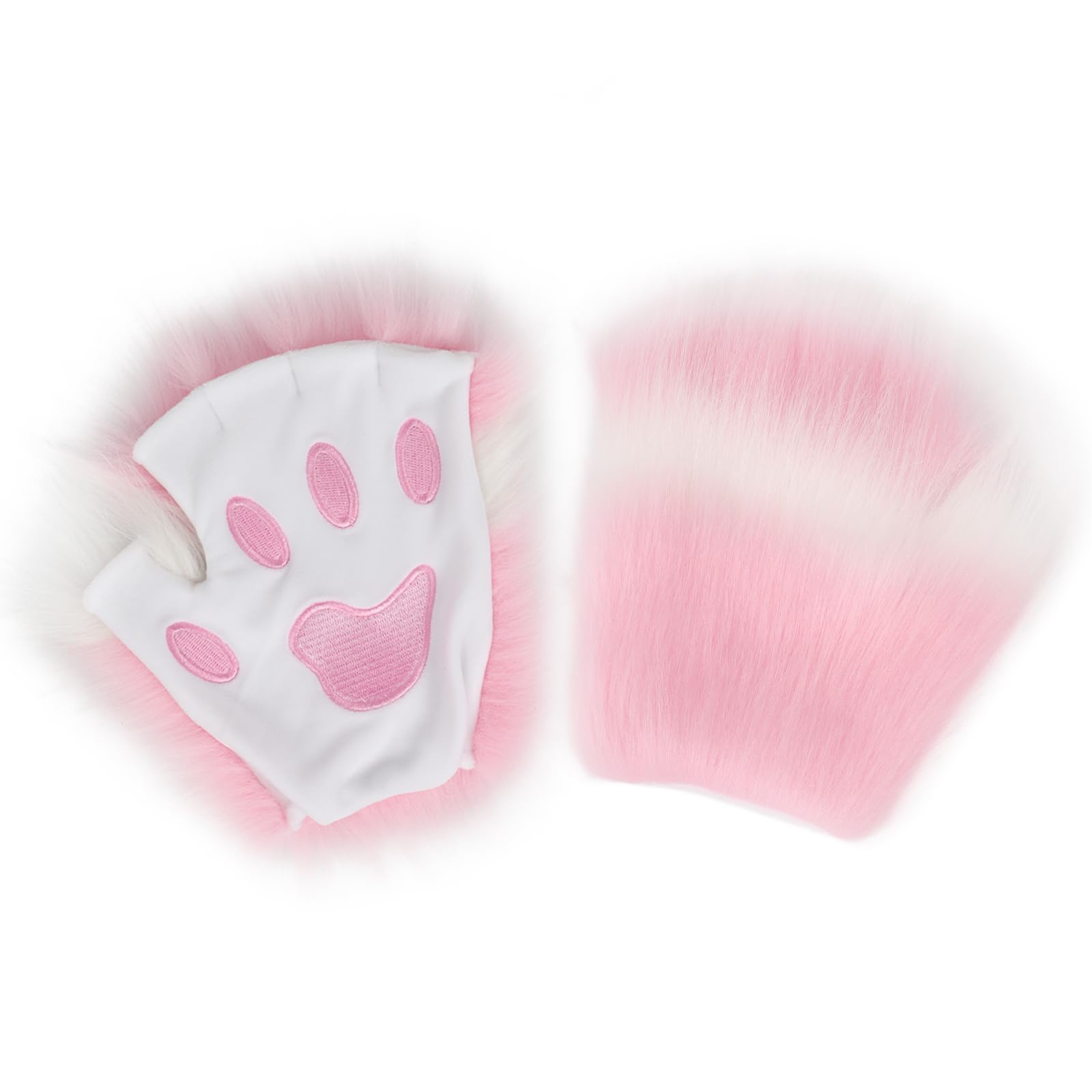 hbbhml Cute Cat Paw Gloves Fuzzy Fingerless Kitten Fox Animal Claw Glove Halloween Christmas Costume Cosplay for Kids Adults