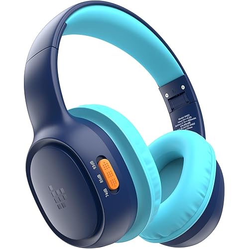 Tronsmart KH02 Kids Bluetooth Headphones, Volume Limit 74/85/93dB, 45H Playtime, Bluetooth 5.3, Built-in 3.5mm Audio Cable, Foldable, Wireless Headphones with Microphone for School/Travel/Plane (Blue)