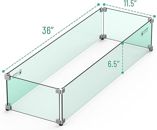 Miniatura 2 de Skyflame Protector de viento de vidrio para hoguera, 36 x 11.5 pulgadas, parabrisas de vidrio templado para quemadores lineales, protectores de