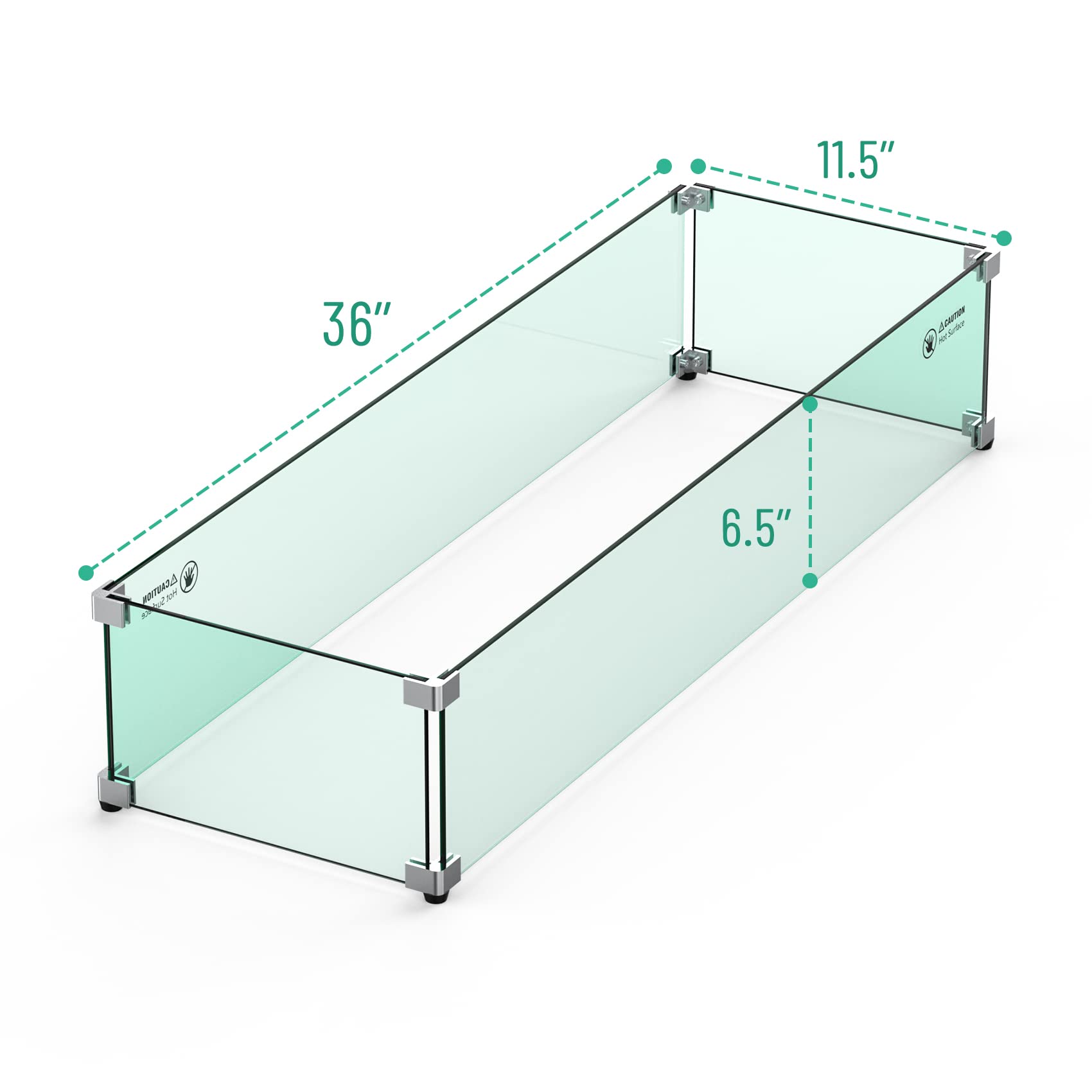 Skyflame Pare-vent en verre trempé de 91,4 x 29,2 cm pour brasero linéaire, boucliers en verre transparents/épais pour foyers extérieurs propane et gaz