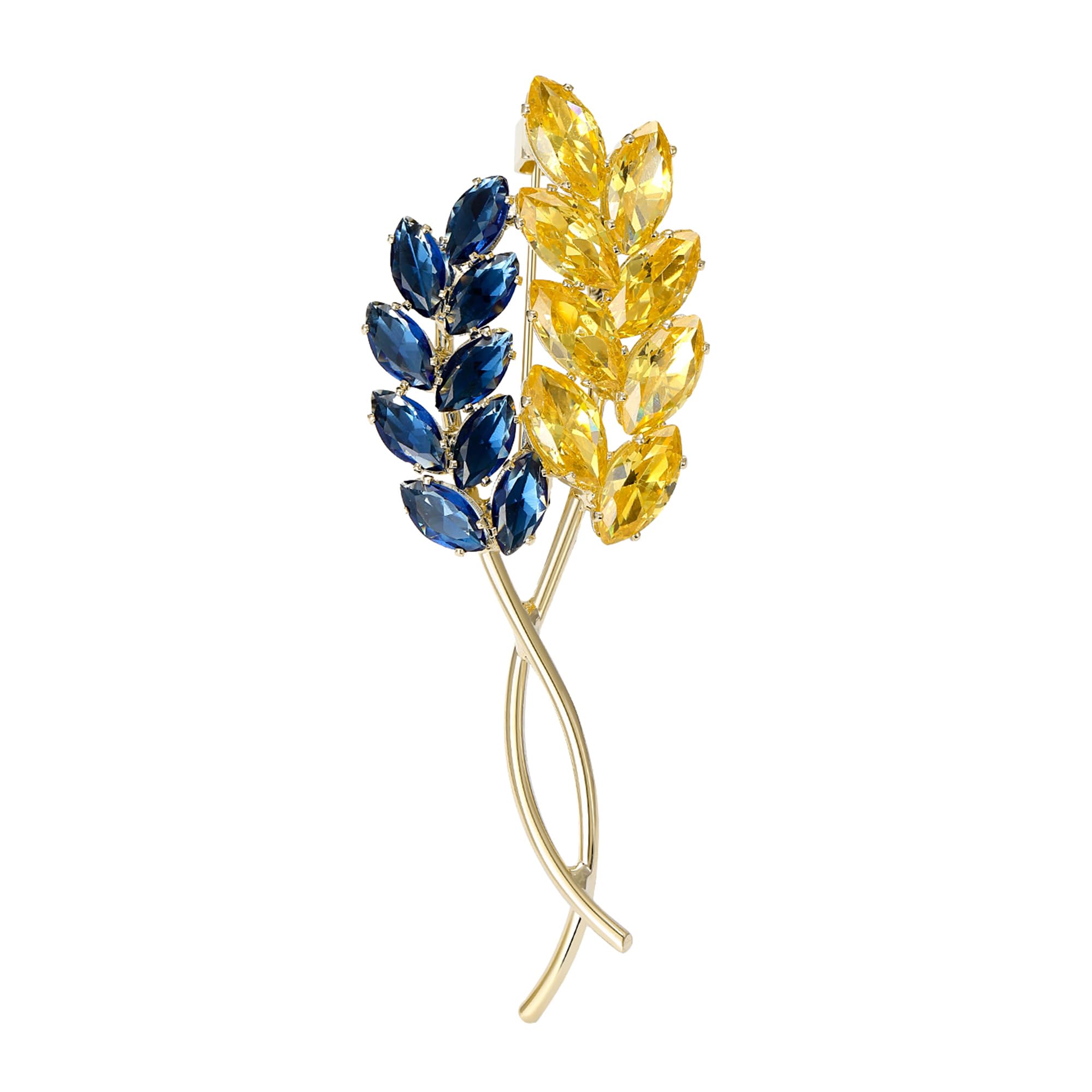 Ear of Wheat Brooches for Women Unisex Rhinestone Ukrainian Patriotic Pins 4-color Plant Office Party New Year Gifts