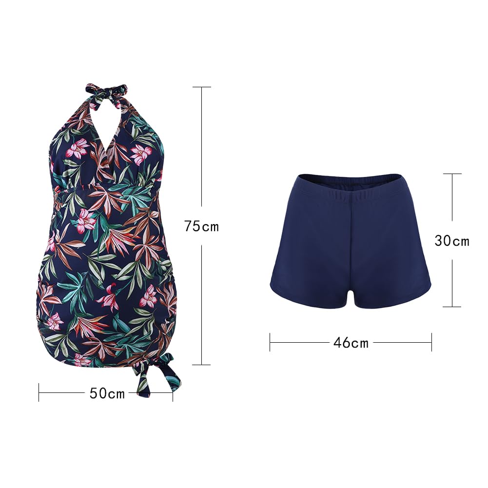 LONTG Umstandsbadeanzug Tankini Schwangerschaft Neckholder V Ausschnitt Zweiteiler Schwimmanzug