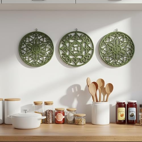 ME.FAN Trivets for Dishes/Pots/Pans, 3 Pcs Silicone Mats, Flexible/Durable/Non Slip Hot Pads to Protect Table and Counter Top (Olive Green) - Thumbnail 4