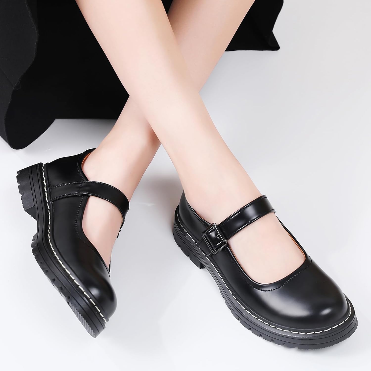 Mary Jane Shoes Women Platform Non-Slip Classics Round Toe Ankle Strap Comfort Casual Oxford Dress Work Mary Jane Flat Shoes - Image 2