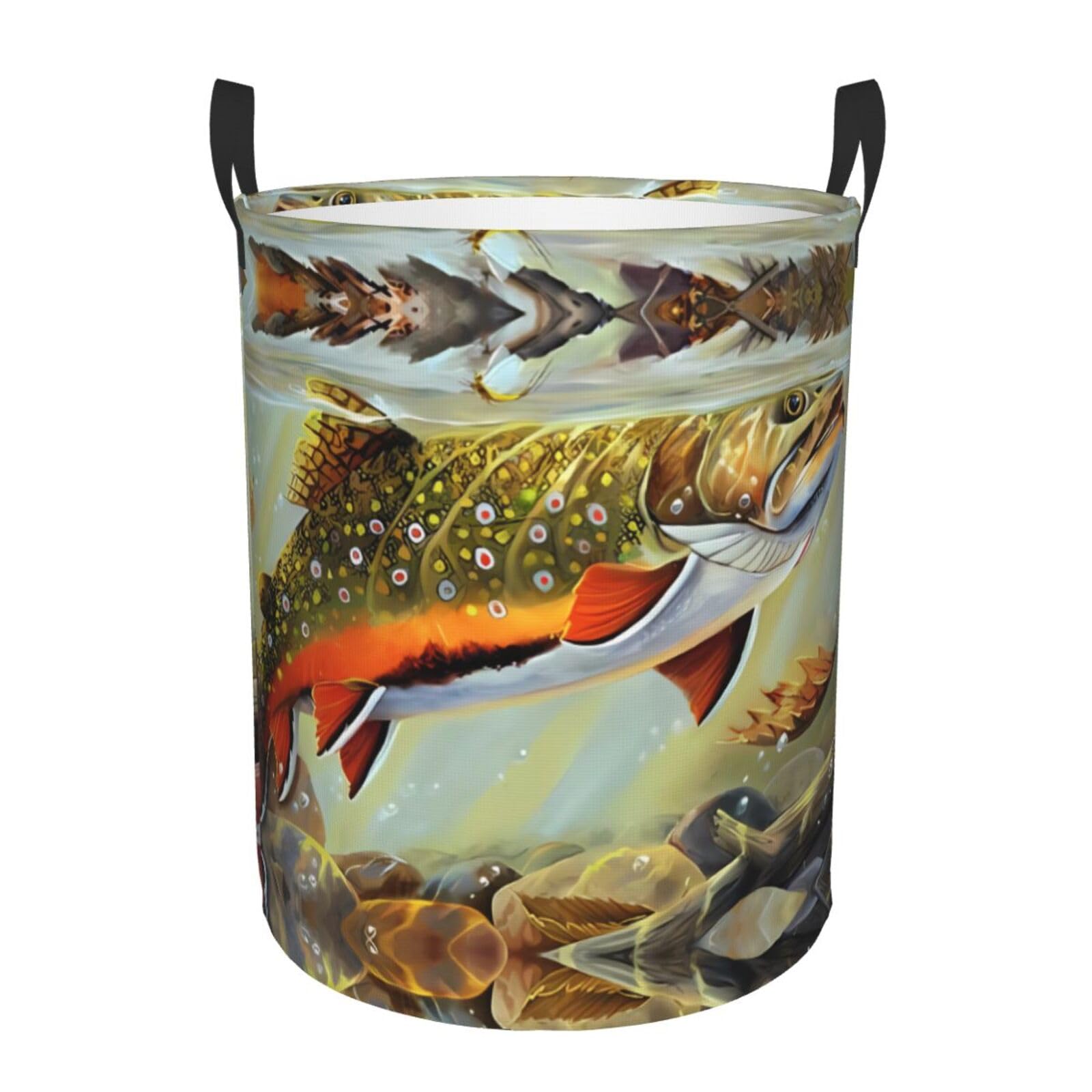 M Circular Hamper Brook Trout Fly Fishing Print Storage Basket for Home