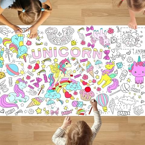 PADTIC Giant Unicorn Coloring Tablecloth Cover