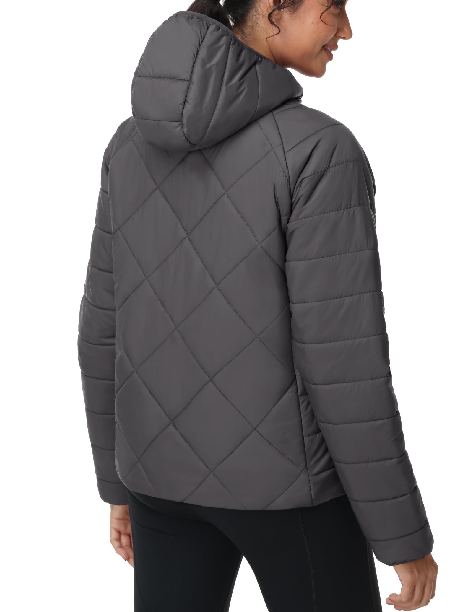 MIER Piumino da donna leggero, ripiegabile, trapuntato, con cappuccio e tasche, caldo invernale, imbottito, impermeabile