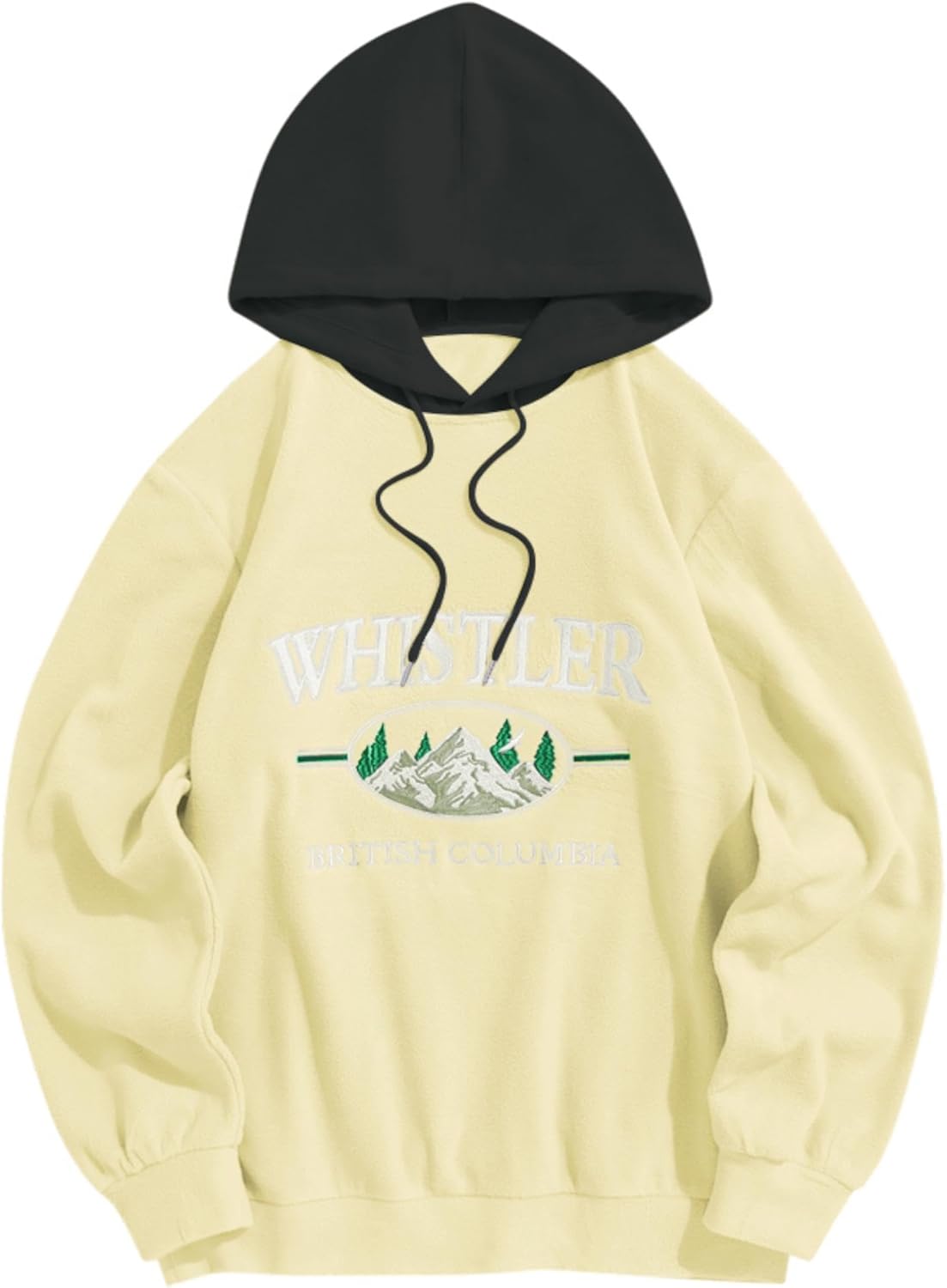 ZAFUL Men's Hooded Sweatshirt, Letter Mountain Graphic Embroidery Plush Fleece Casual Drawstring Pullover Hoodie