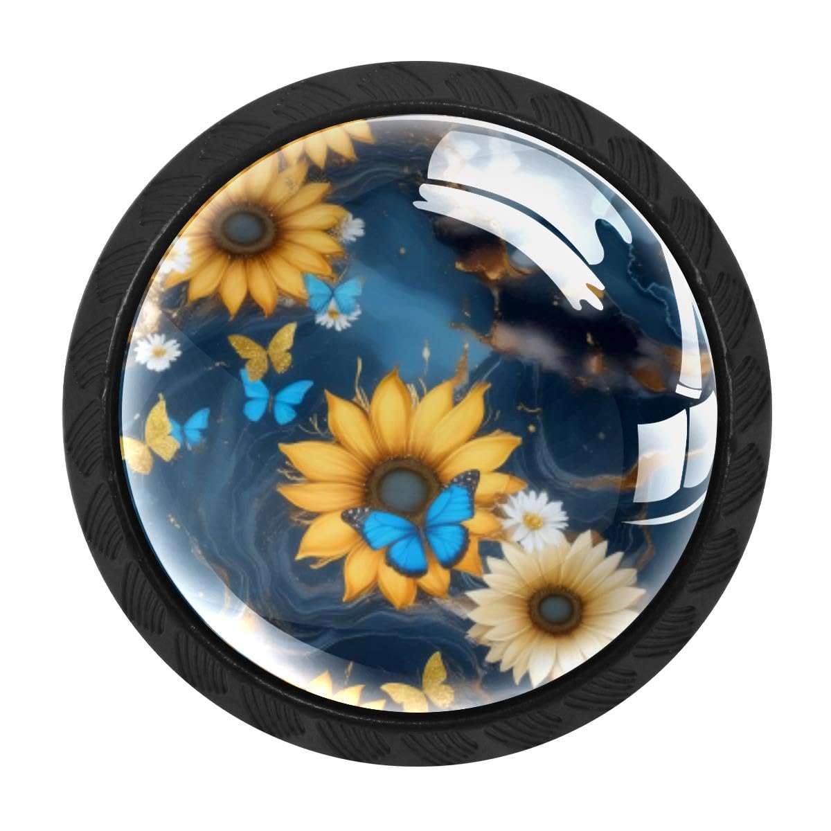 Heoeh Multi 7 4 Pcs Cabinet Knobs, Sunflower Butterfly Marble Drawer Knobs Dresser Handle