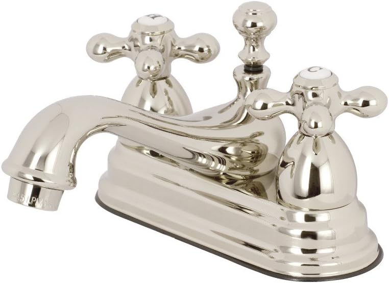 Kingston Brass KS3606AX Restoration 4‑Inch Centerset Bathroom Faucet with Pop‑Up, Polished Nickel, 4 1/2-inch Reach