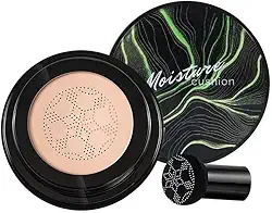 Base de cabeça de cogumelo, almofada de ar CC creme BB creme, corretivo hidratante, base de maquiagem brilhante de longa duração com esponja de maquiagem de cogumelo, fácil de aplicar, redonda