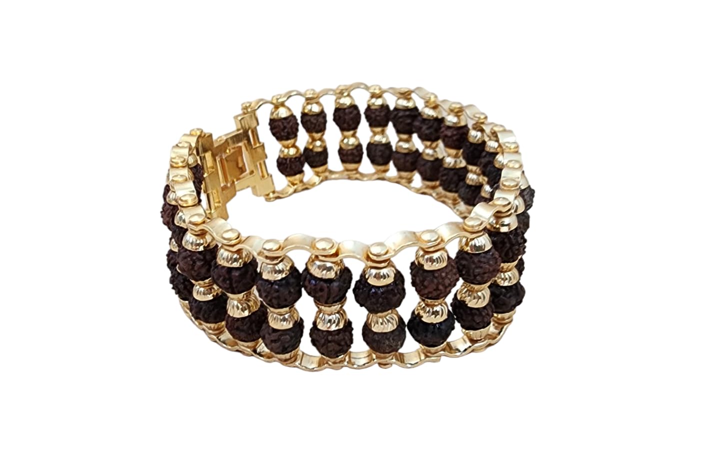 KARNIKA Modern Rudraksha Bracelet for Men | 5 Mukhi Rudraksha Beads Embedded in Original Gold-Plated Metal | Bracelet for Meditation (Double layer) (B0D2RD8VNJ) Amazon Price History, Amazon Price Tracker