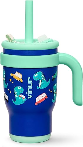 Miniatura 34 de VINUR - Vaso aislado para niños con asa de 14 onzas de acero inoxidable de doble pared con aislamiento al vacío, vaso de viaje para agua con tapa y