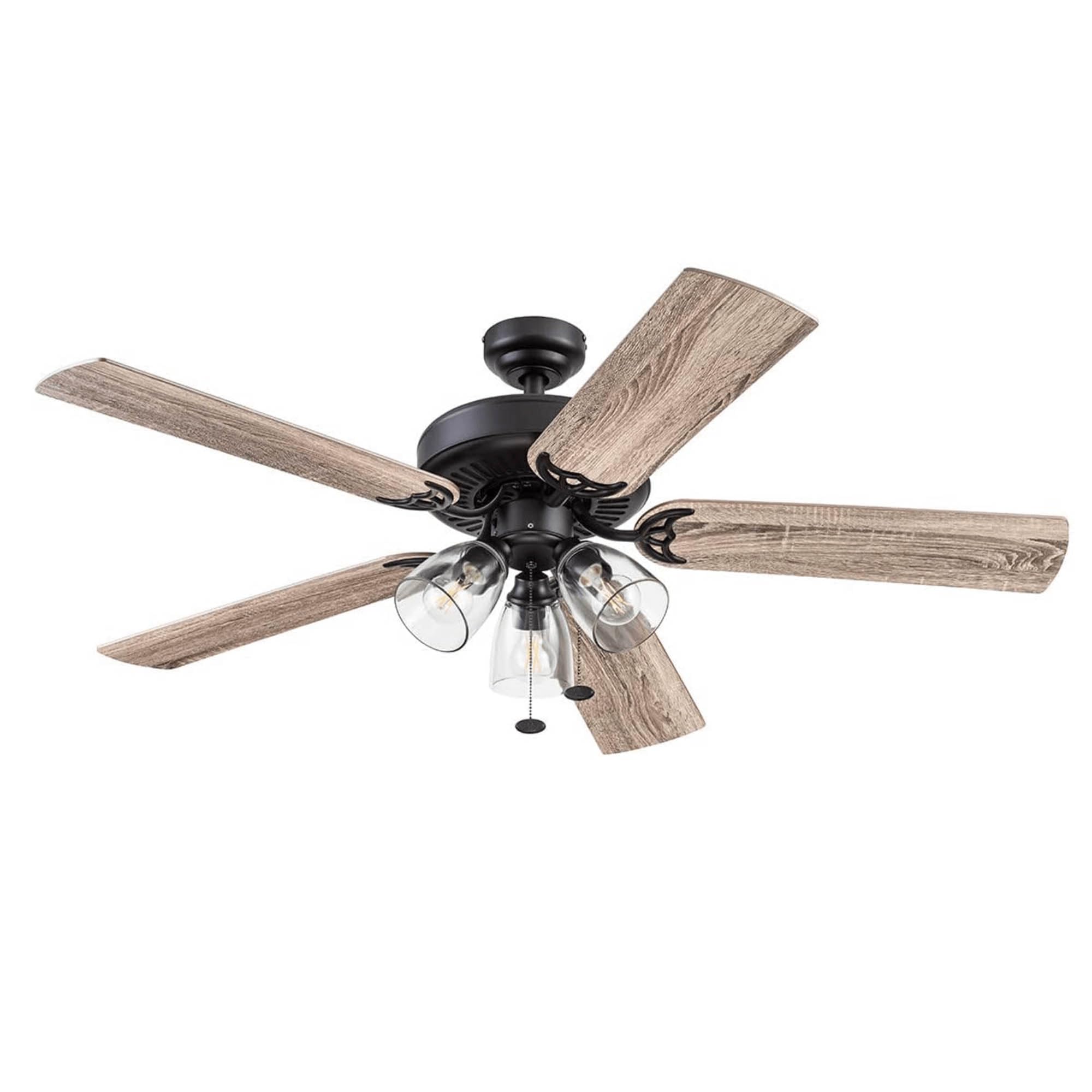 Prominence Home Saybrook, 52 inch Indoor Farmhouse LED Ceiling Fan with Light, Pull Chain, Three Mounting Options, Dual Finish Blades, Reversible Motor - 51593-01 (Bronze)