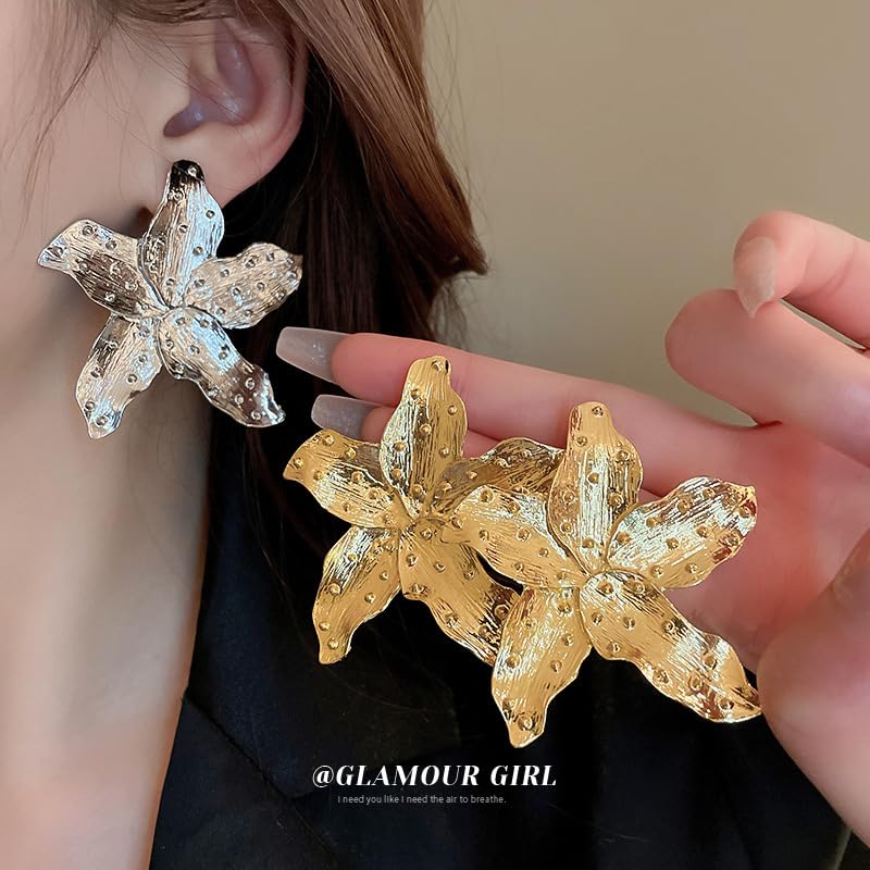 Gold Flower Earring Gold Statement Earrings for Women Bohemian Pendant Earrings Large Geometric Flower Fluttering Earrings Exaggerated Metal Fan-Shaped Jewelry Suitable for Women Teen Girls4