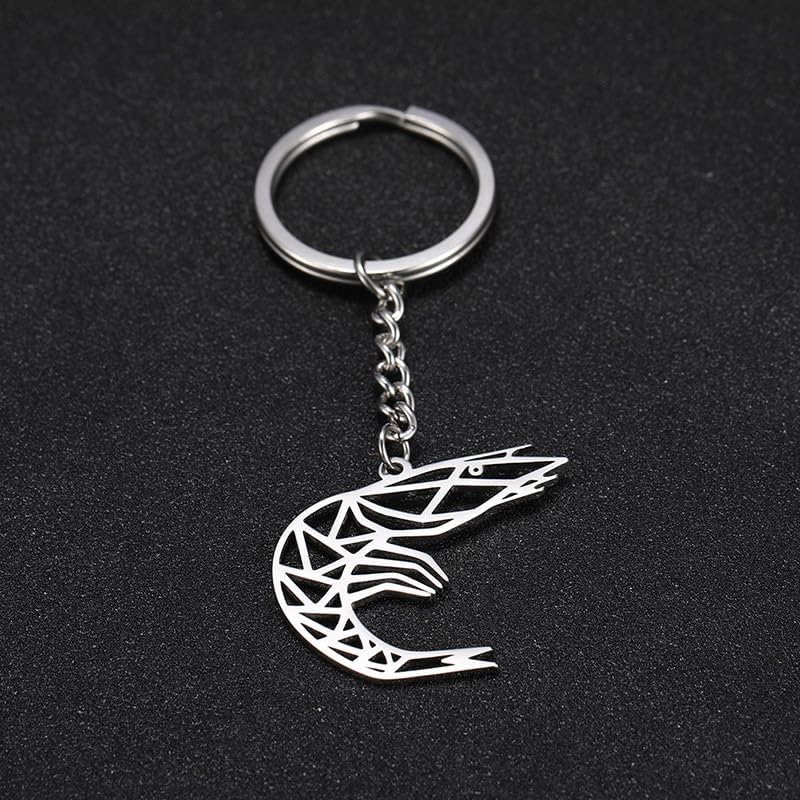 Stainless Steel Geometric Shrimp Keychains Gifts Cute Sea Animals Keyring Car Keys Accessories Charms for Women - Image 6