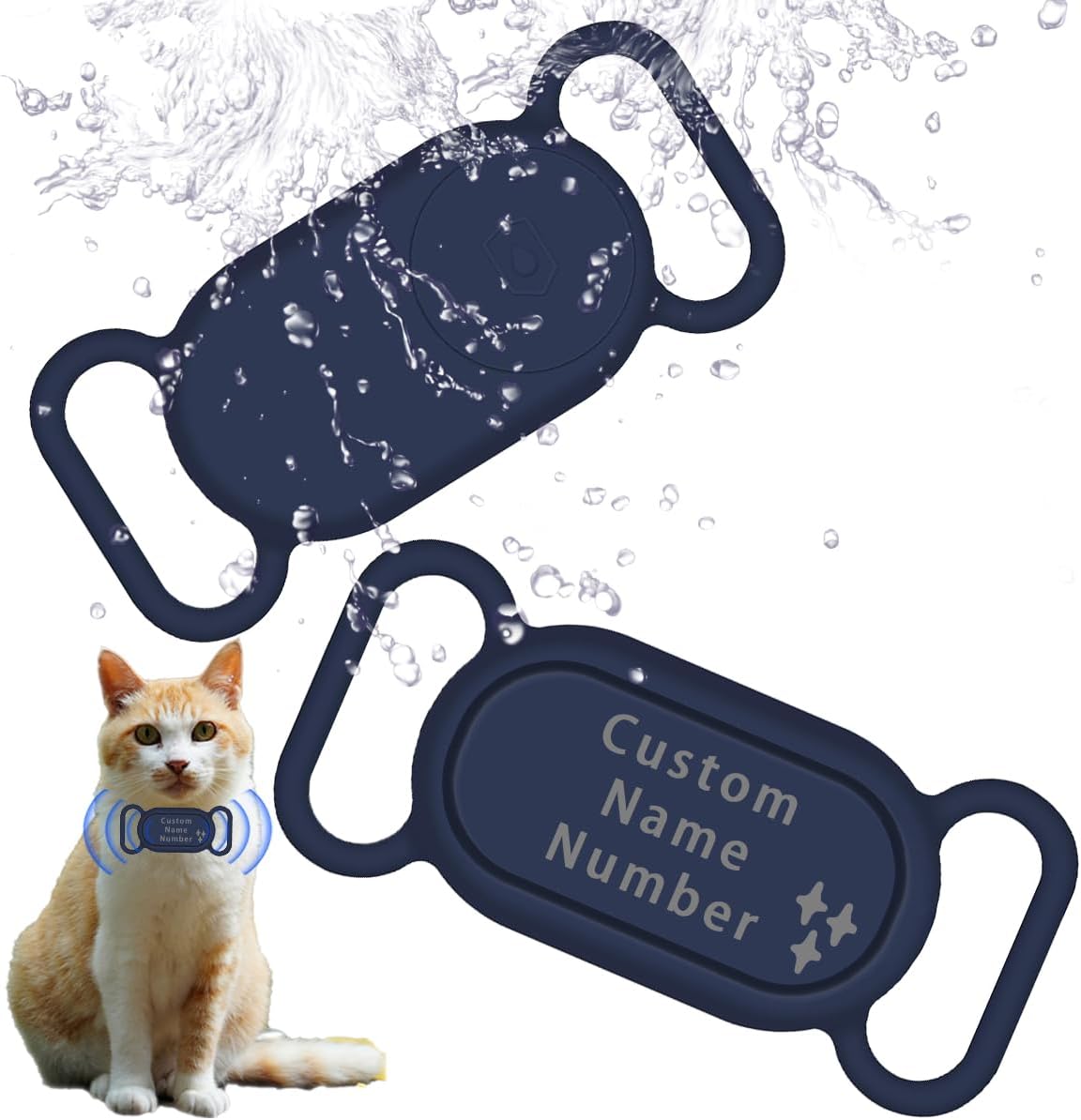Custom for Samsung Galaxy SmartTag2 Dog Collar Holder, Waterproof Silicone Case for Smart Tag 2, Personalized Name Phone Number Silicone GPS Tracker Protective Cover for Pet Cat, Anti-Lost, Blue