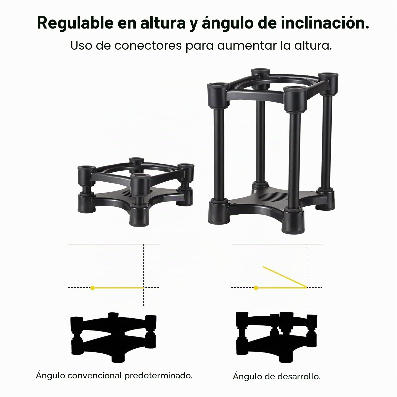 Soporte para Altavoz con Altura e Inclinación Ajustables, Metal, Ventosas Antideslizantes
