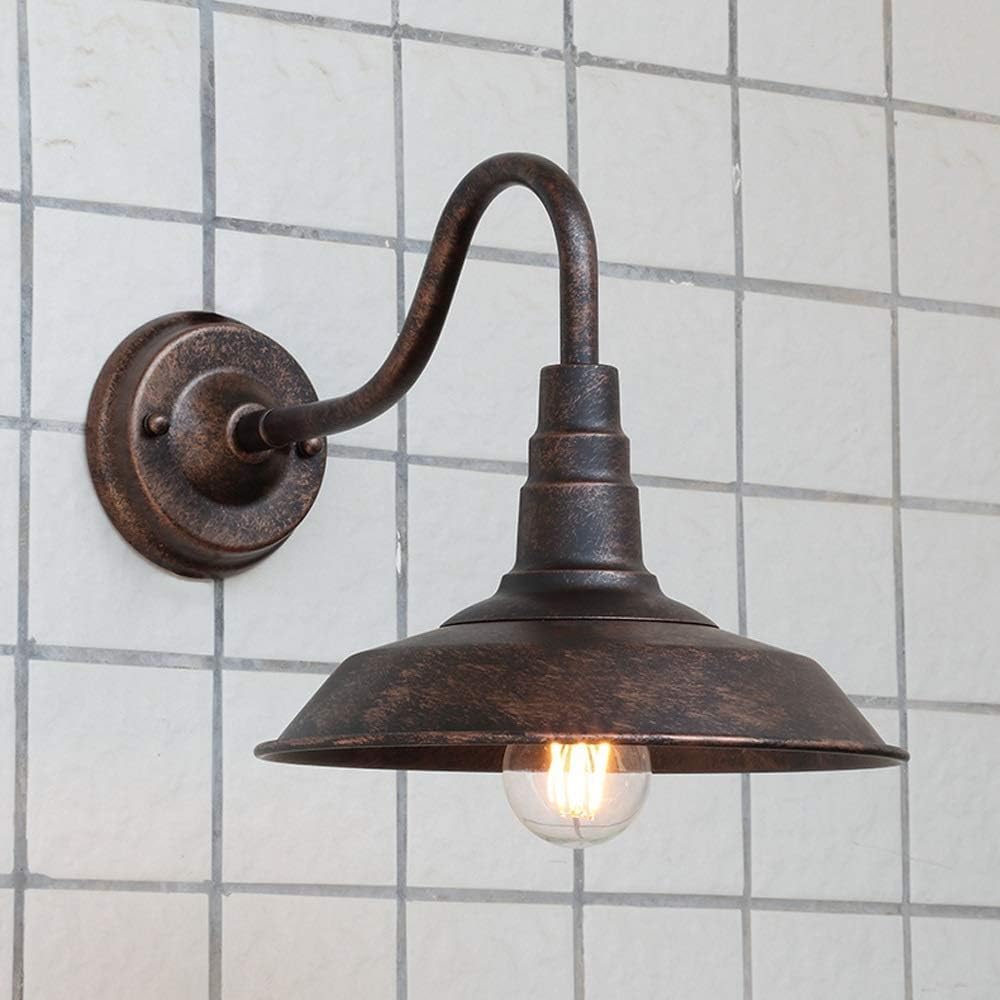 Lampada da parete antica Esterno Cupola a collo di cigno Applique Retro Industrial E27 Lampada da parete impermeabile Rustic Bronze Nero Fienile Intorno all'ombra Warehouse Loft Balcone Area pav B