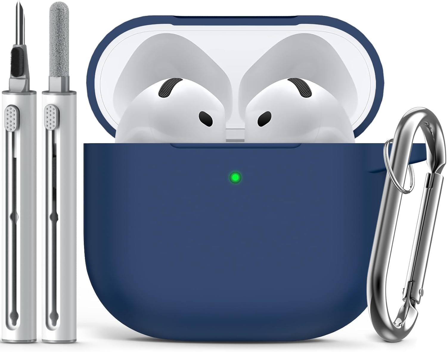 Inesore Compatible with AirPods 4 Hülle with Cleaning Kit, Silicone Protective Case Cover for Apple AirPod 4 (2024/ANC), Unisex Design - NavyBlue