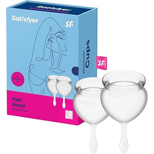 Satisfyer Feel Good Menstrual Cup - Reusable Period Cup with Removal Stem - Soft, Flexible Body-Safe Silicone, Easy Insertion & Removal - Includes 2 Cup Sizes for All Flows (White)
