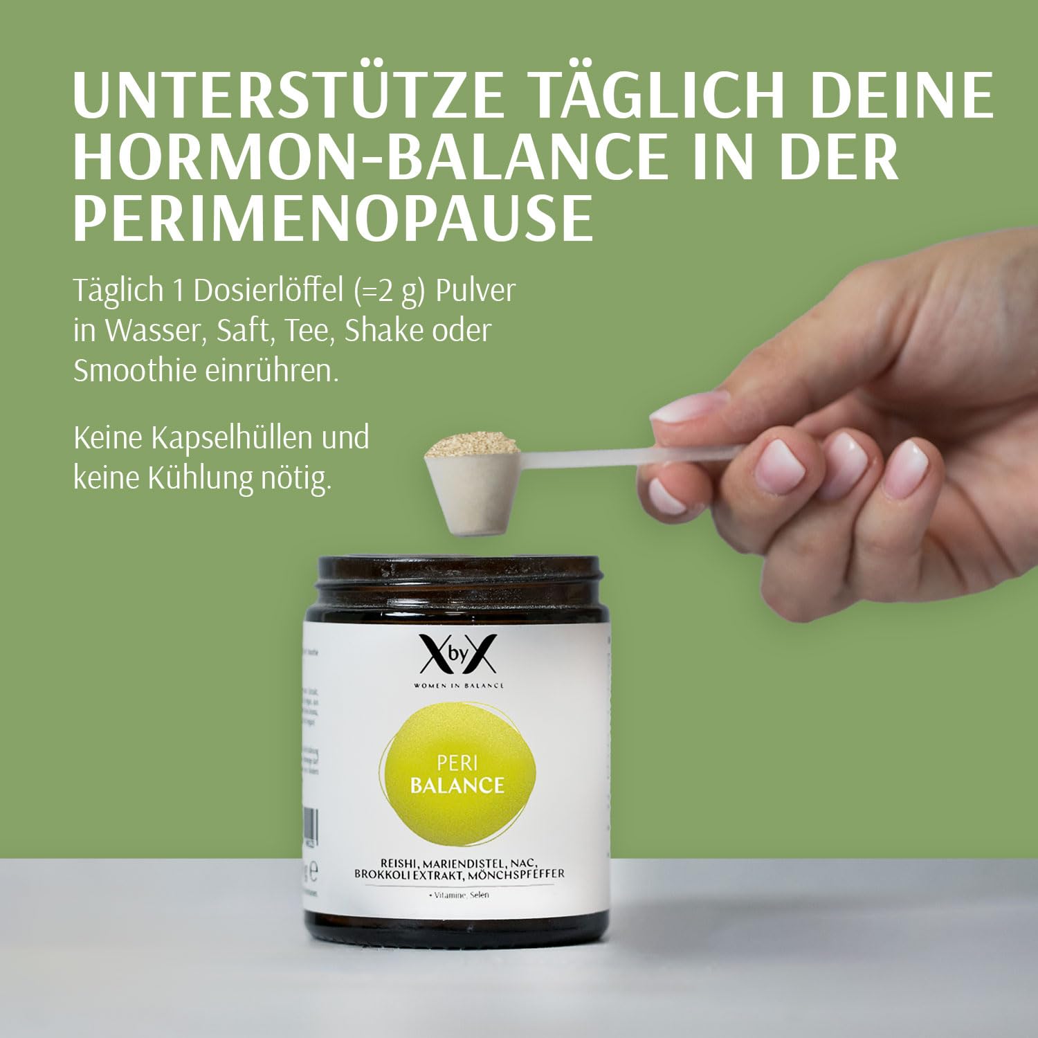 XbyX® Peri Hormonbalance 180g | 90 Port. | Hormonelle Unterstützung ab der Perimenopause | Wirkstoff-Komplex aus Reishi, Mariendistel & Mönchspfeffer | Vegan | Hormonfrei | Ohne Soja | Aus Deutschland