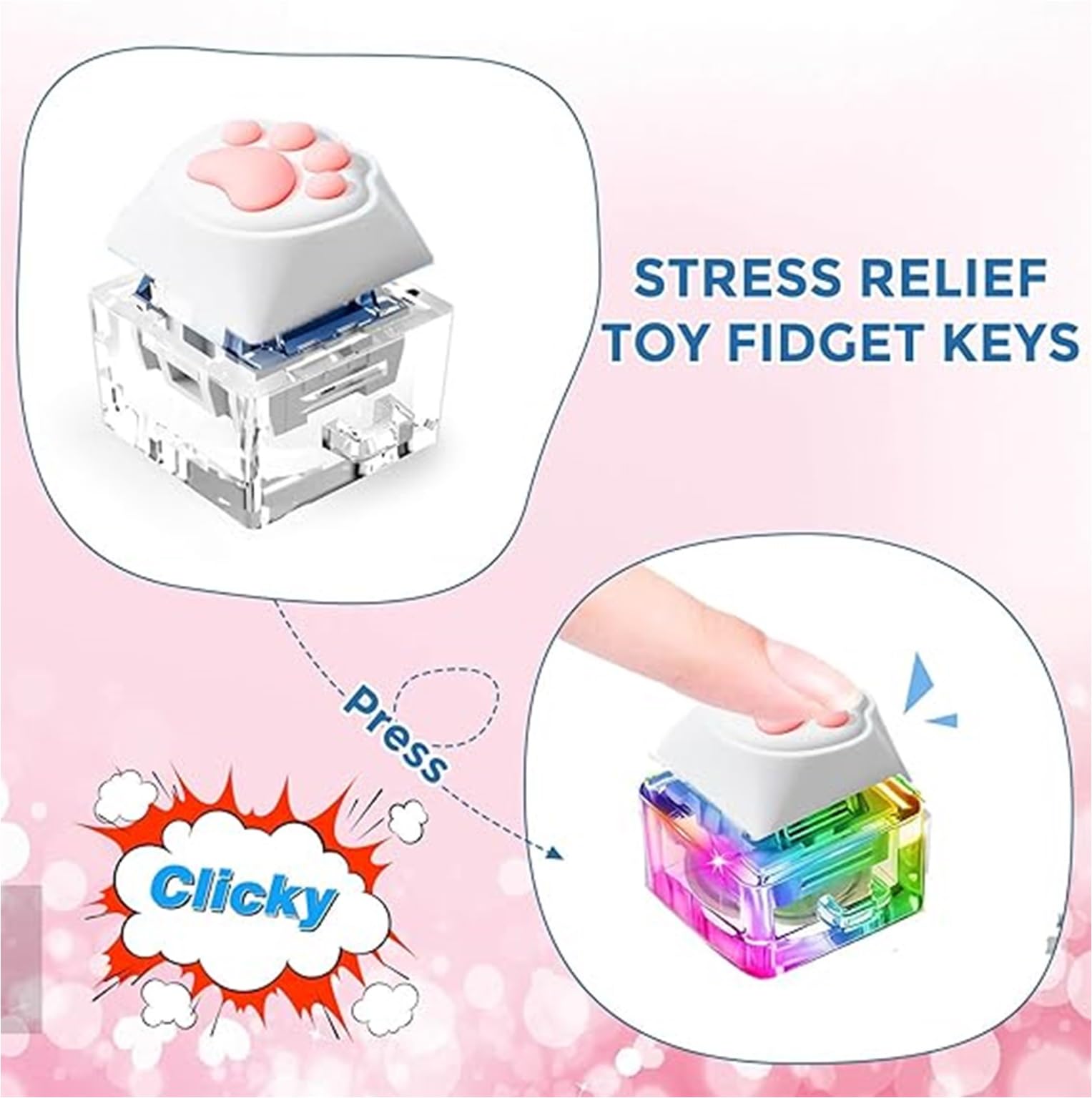 Cocoonkart Lighting Keyboard Fidget Clicker with LED Light Keychain Fidget Sensory Fun Toys for Anxiety Decompression (Catpaw) 2