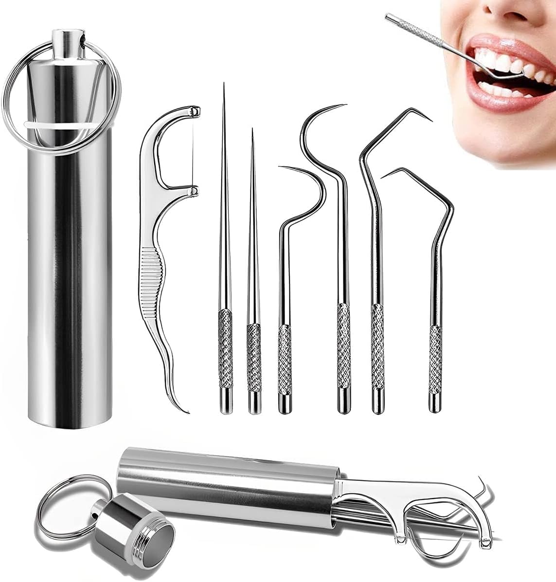DHVYANT MART Unique Stainless Steel 7 In 1 Teeth Braces Cleaner Tools Kit Dental Floss With Storage Tube Used For Camping, Traveling, Picnic Persional Care Products Pack Of 1