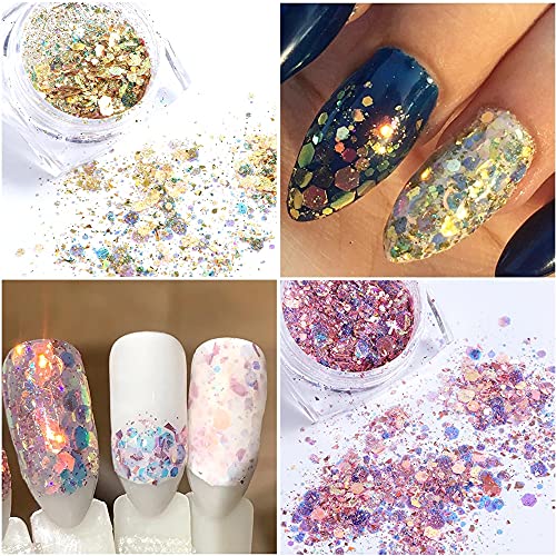Holographic Acrylic Nail Art Supplies 6 Boxes Nail Glitter Acrylic Powder Set 3D Nail Art Flakes Decoration For Acrylic Powder Glitter Nail Art For Women Nail Art Decoration #TOP1