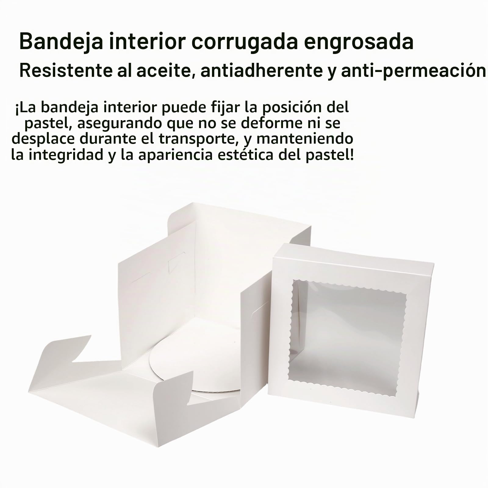 10Piezas Cajas para Tartas de Carton 20x20x20cm Cajas con Ventana | Caja Blanca Tarta Recipiente para Tartas,10Bandeja para tartas,10Acetato Transparente,10Tarjeta Felicitacion,1Cinta de Raso