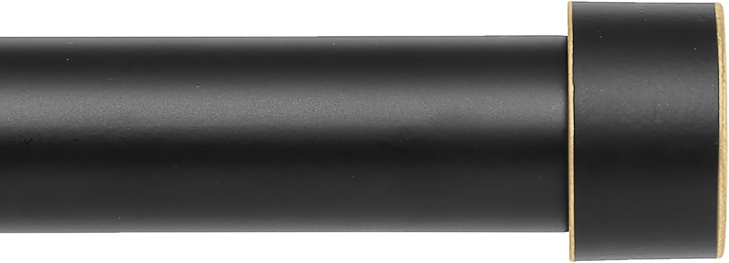 Black Heavy-Duty Curtain Rod, 32-144 Inches, Modern Outdoor Design with Gold End Cap 30-144" Black