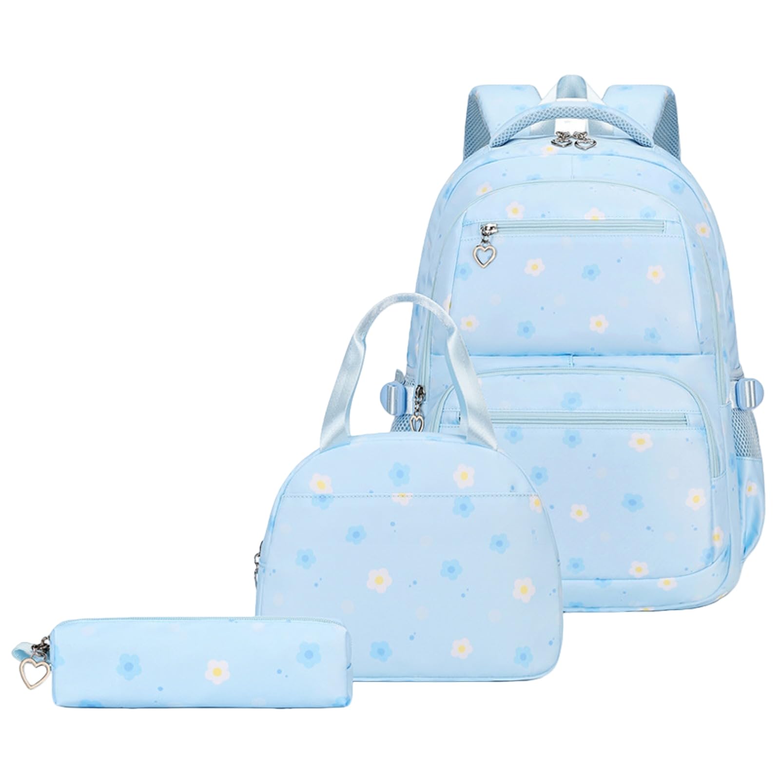 Zaino 3pcs Floral Stampa Set Borsa di Libro Scuola Impermeabile con Pranzo & Matita Caso Studenti-Purple