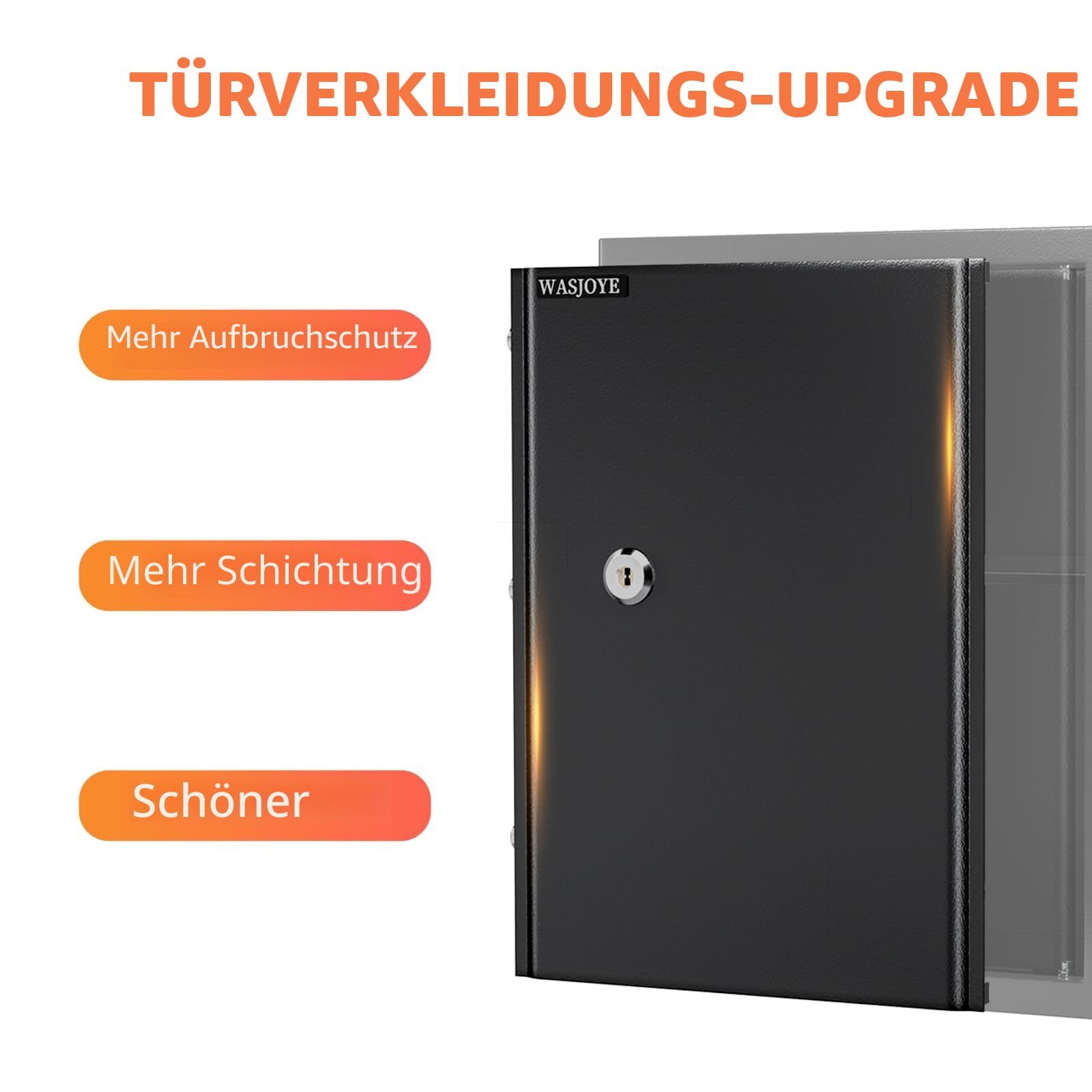 Safe Tresor mit Schlüssel, WASJOYE Möbeltresor mit Schlüssel-Schloss für Zuhause/Büro, 49L Groß Wandtresor mit 2 Schlüssels für Geld Schmuck Medikamente und Dokumentieren, (45 * 35 * 31cm)