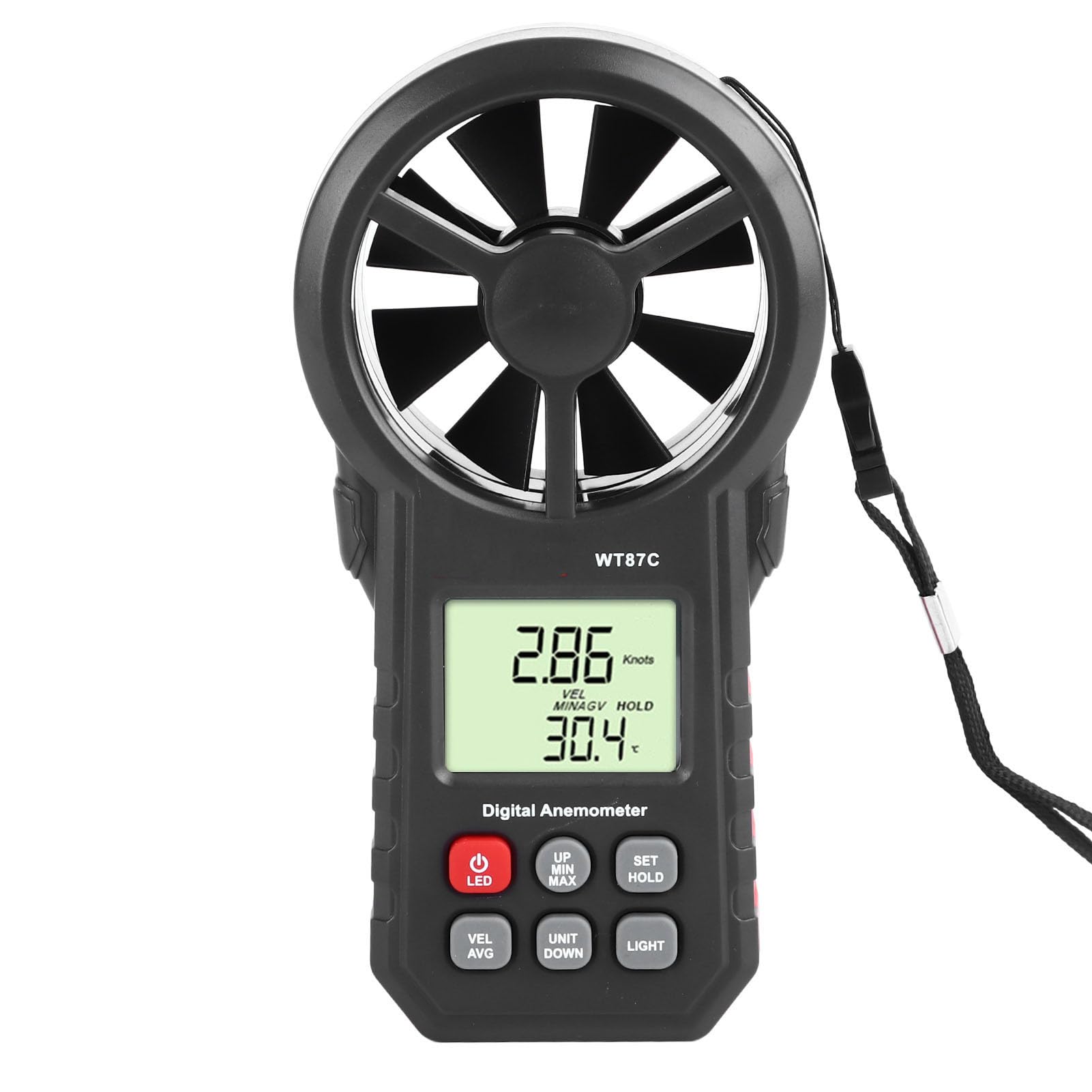 Cyfrowy anemometr z 8 ostrzami, miernik prędkości wiatru z podświetlanym wyświetlaczem LCD, do pomiaru przepływu powietrza. Tester maksymalnej minimalnej i średniej prędkości