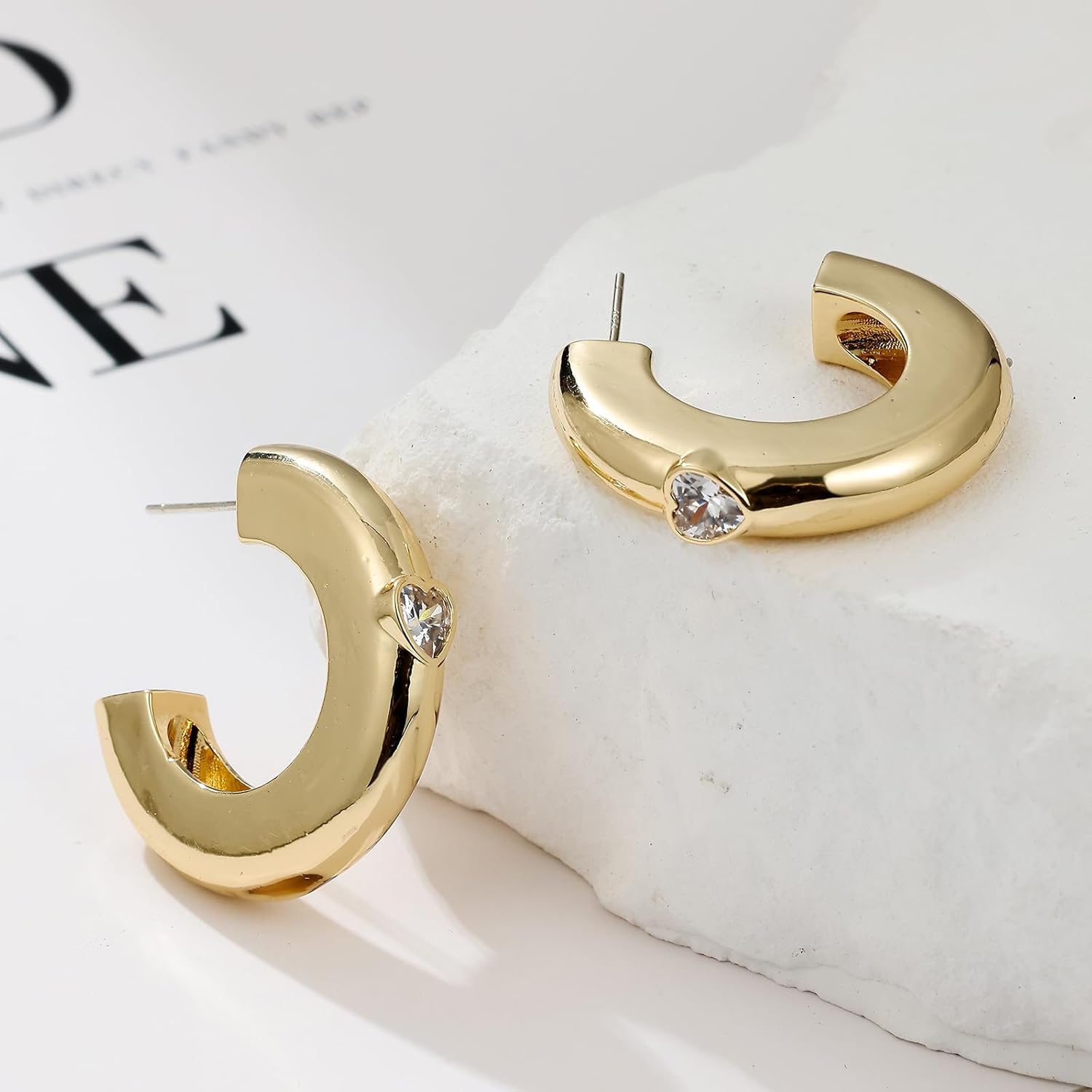 Chunky Gold Hoop Earring,Sterling Silver Post Hypoallergenic Earring with AAA Cubic Zirconia,Fashion Jewelry for Women - Image 6