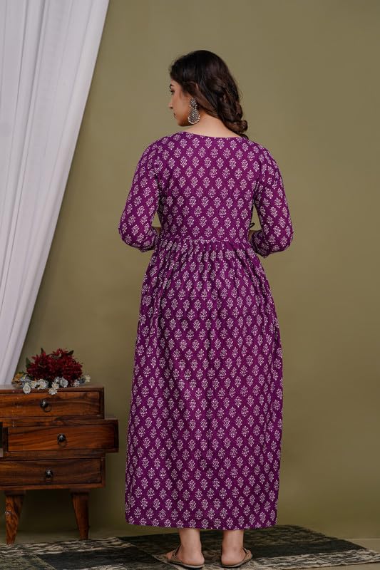 Image of Women's Pure Cotton Printed Maternity Gown /Maternity wear /Feeding Gown A-line Maternity Feeding Dress Maternity Kurti Gown for Women